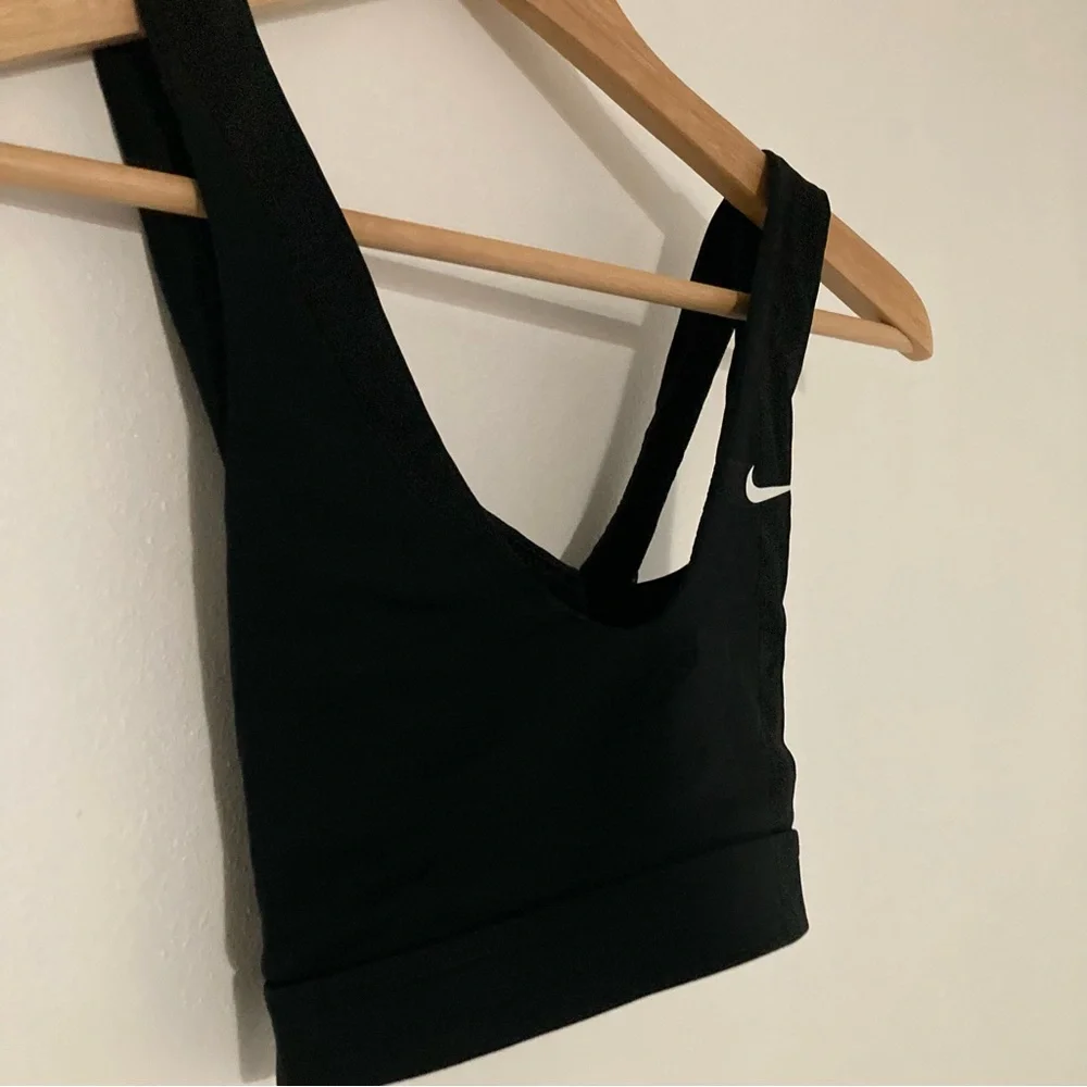 Nike Black V-Neck Padded Sports Bra with White Swoosh